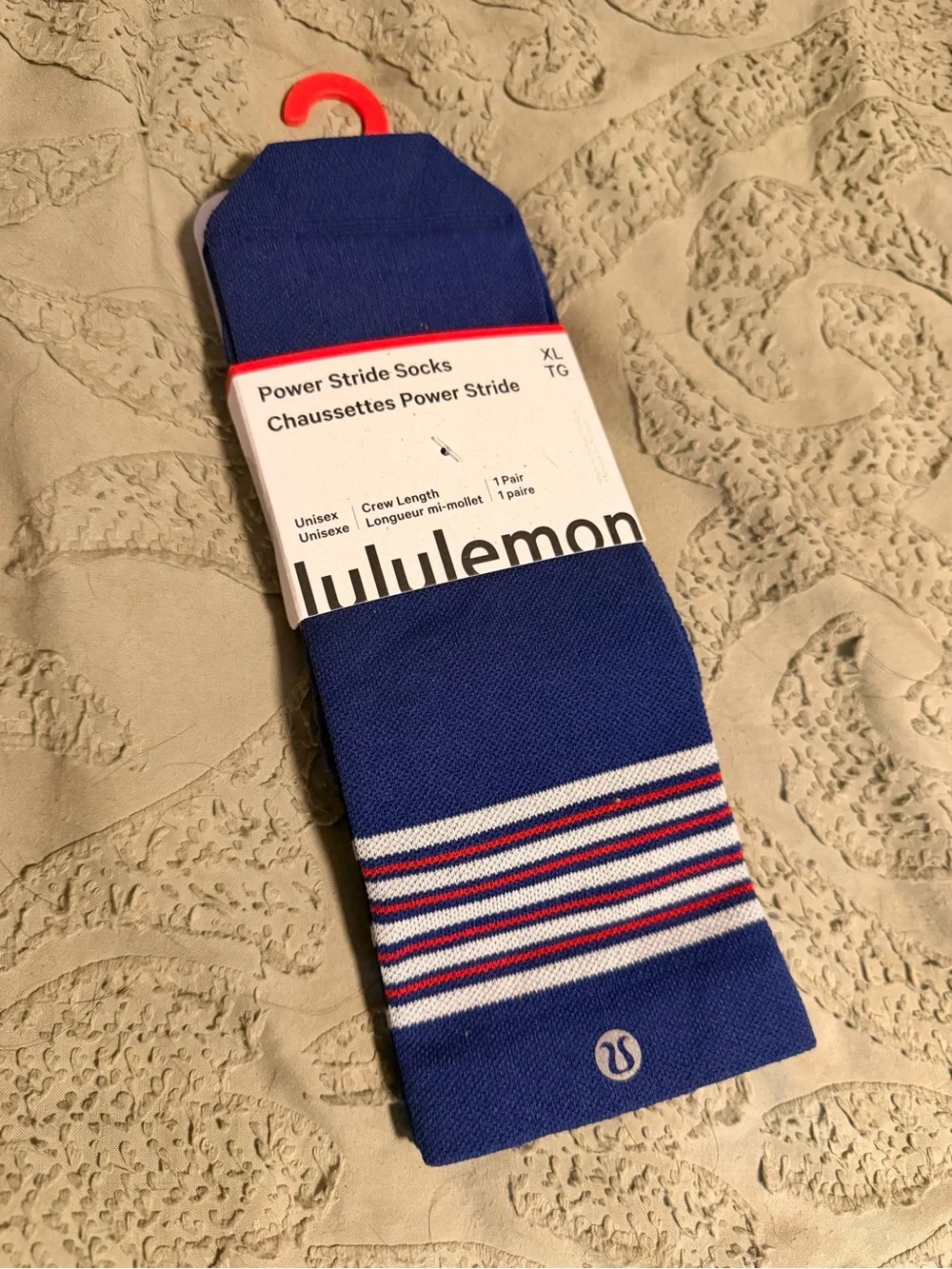 lululemon athletica Blue Power Stride Crew Socks with White & Red Stripes